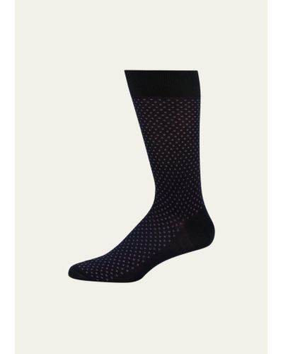 Bresciani Egyptian Cotton Fleur De Lis Crew Socks - Black