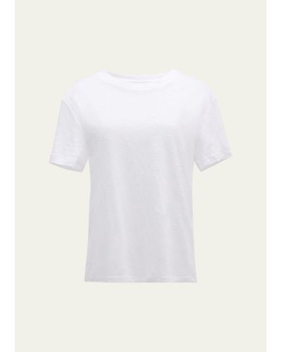 Vince Drop-shoulder Linen Crewneck Short-sleeve T-shirt - Natural