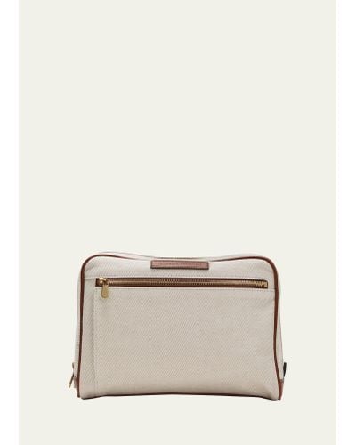 Brunello Cucinelli Canvas And Leather Toiletry Bag - Natural