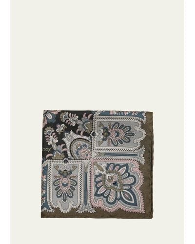 Brioni Silk Floral-paisley Pocket Square - Gray