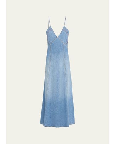 Chloé Denim Maxi Dress With Eyelet Embroidery - Blue