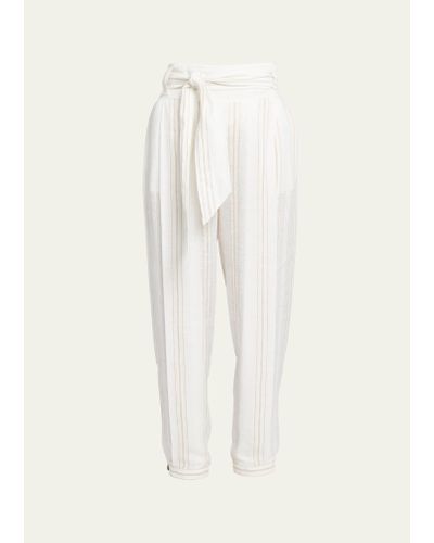 Loro Piana Gustel New Summertime Line Belted Flax Pants - White