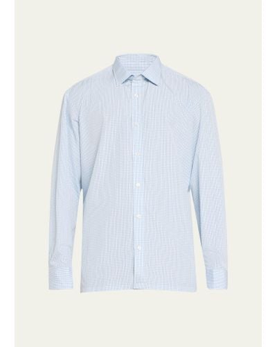 Charvet Cotton Mini Check Sport Shirt - Blue