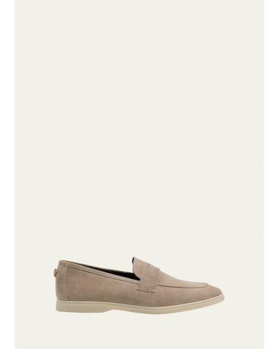 Bougeotte Suede Casual Penny Loafers - Natural