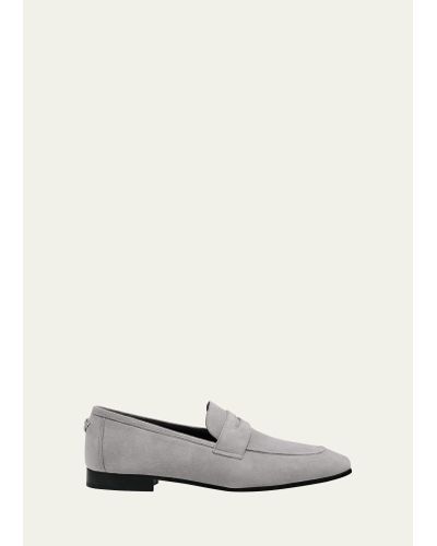Bougeotte Suede Flat Penny Loafers - White