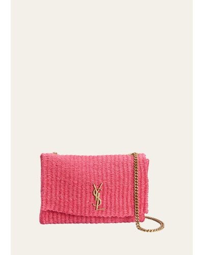 Saint Laurent Kate Medium Ysl Crossbody Bag In Raffia - Pink