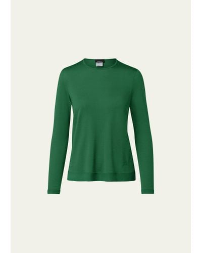 Akris Cashmere Blend Fine Gauge Knit Pullover - Green
