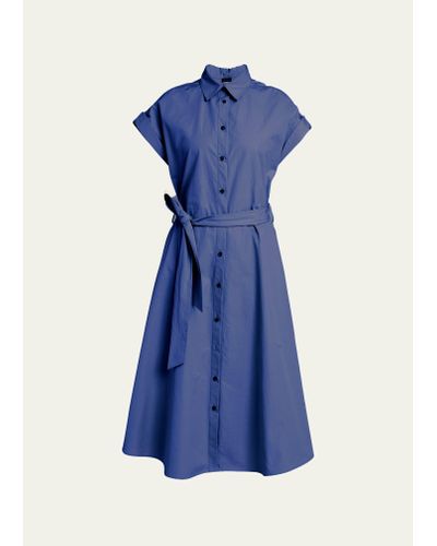 Kiton Tie-waist Poplin Midi Dress - Blue