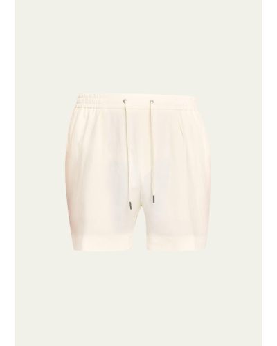Linen Blend Drawstring Shorts in White
