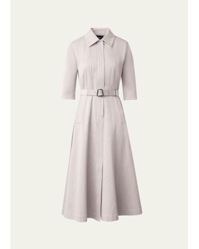 Akris Belted Cotton Denim Midi Dress With Contrast Stitching - Natural