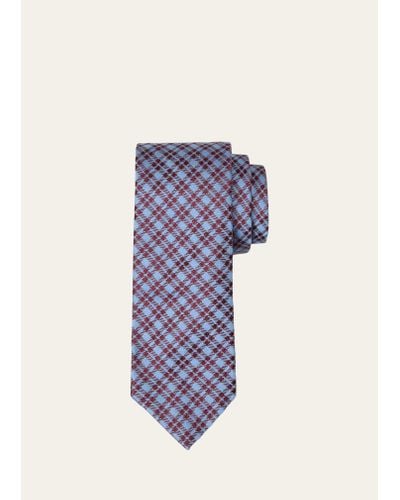 Charvet Silk Check Tie - Blue