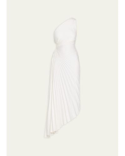 A.L.C. Delfina Pleated Long Asymmetric One-shoulder Dress - Natural