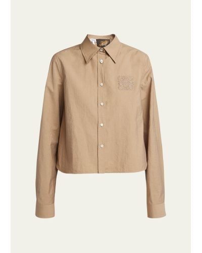 Loewe Anagram Embroidered Button Down Trapeze Blouse - Natural