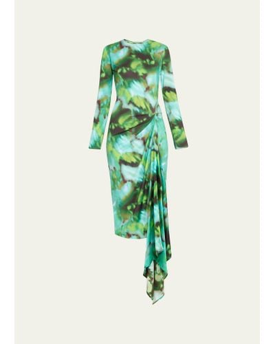Silvia Tcherassi Abstract Ananya Long-sleeve Midi Dress - Green