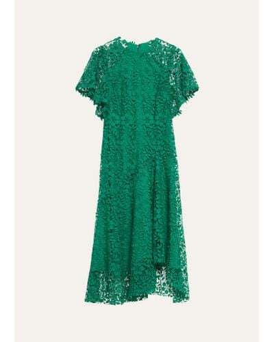 Teri Jon Raglan-sleeve Floral Lace Midi Dress - Green
