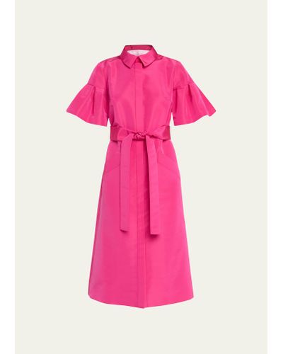 Carolina Herrera Belted Flutter-sleeve Midi Dress - Pink