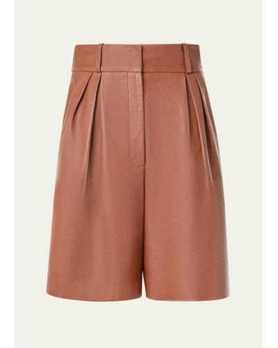 Akris Finnick Pleated Leather Bermuda Shorts - Pink