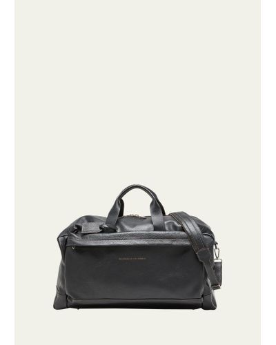 Brunello Cucinelli Grained Calfskin Travel Duffel Bag - Black