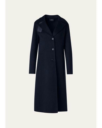 Akris Leather Collar Cashmere Coat - Black