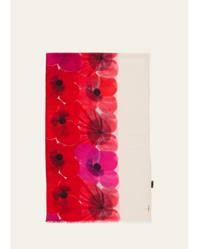 Akris Cashmere And Silk Poppies Print Scarf - Red