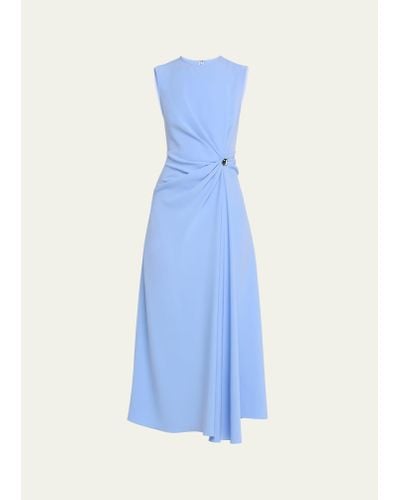 Lela Rose Gathered Midi Dress With Button - Blue