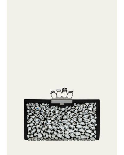 Alexander McQueen Four Ring Crystal Flat Pouch Clutch Bag - Gray