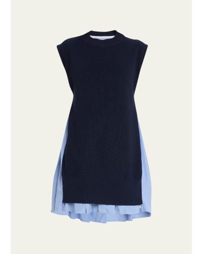 Sacai Knit Layered Stripe Mini Shirtdress - Blue