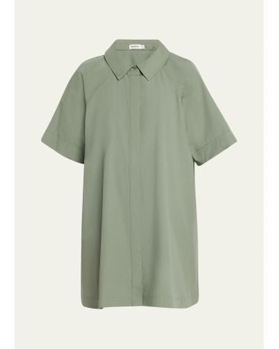 Jonathan Simkhai Blanche Pleated-back Short-sleeve Mini Shirt Dress - Green
