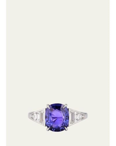 Bayco Platinum Ring With Purple Sapphire And Diamonds - White