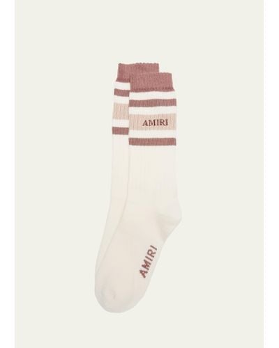 Amiri Stripe Stack Chunky Knit Crew Socks - Natural