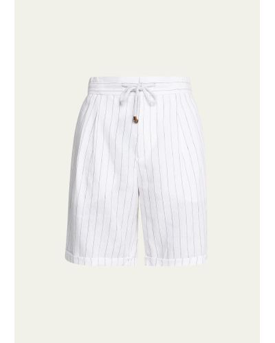 Brunello Cucinelli Stripe Linen Bermuda Shorts - White