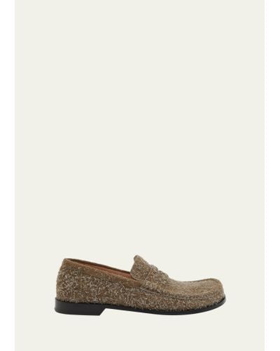 Loewe Campo Brushed Suede Penny Loafers - Natural