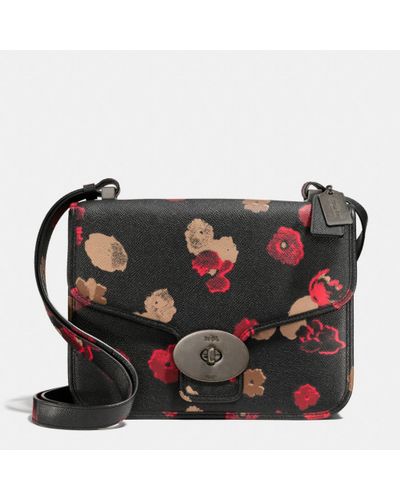 COACH Page Shoulder Bag In Floral Print Leather in Black - Lyst