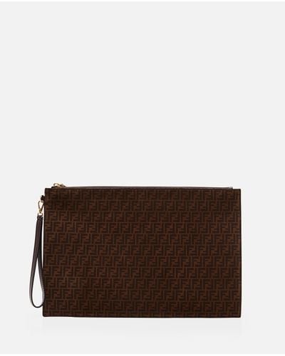 Fendi Large Flat Pouch In Leather in Brown - Lyst