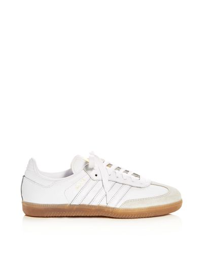 adidas Women's Samba Leather Lace Up Sneakers in White/Gold ...