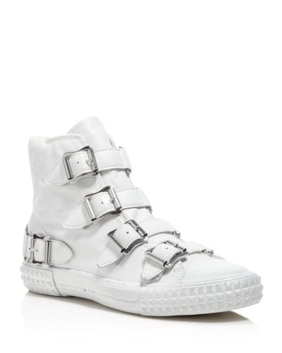 Ash Leather Wonder Buckle High Top Sneakers in White - Lyst