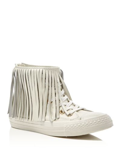 Converse Leather Chuck Taylor All Star Egret Fringe High Top Sneakers in  White | Lyst