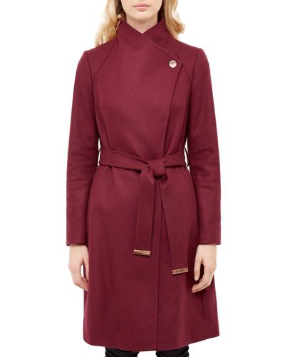 Ted Baker Wool Aurore Long Wrap Collar Coat in Oxblood (Red) - Lyst