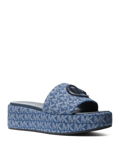 MICHAEL Michael Kors Denim Sadler Platform Wedge Sandals in Denim (Blue ...