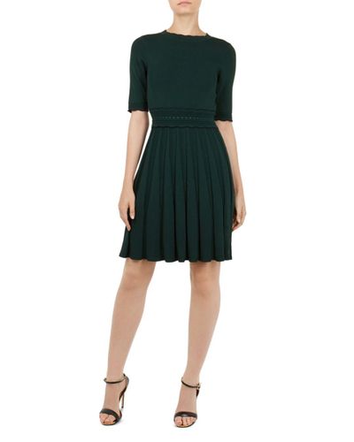 Ted Baker Dorlean Scalloped Knit Dress in Dark Green (Green) - Lyst
