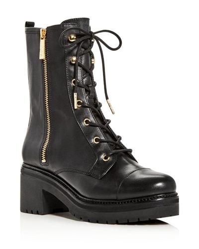 bryce leather and logo platform combat boot