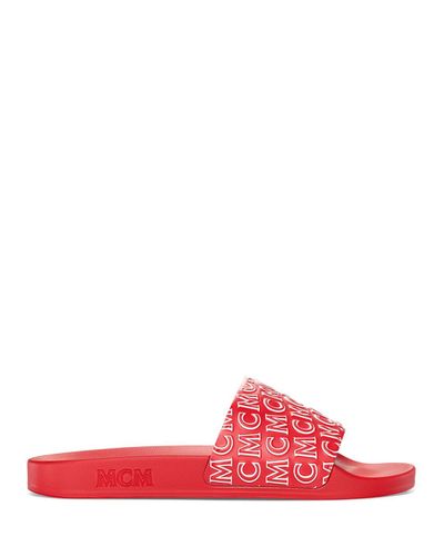 MCM Rubber Diagonal Logo Slide Sandals in Red for Men - Lyst
