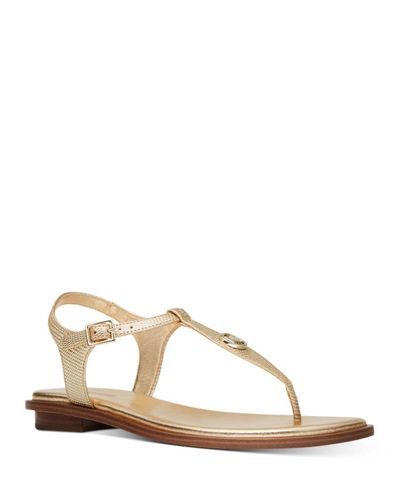 MICHAEL Michael Kors Leather Mallory Thong T Strap Sandals in Pale Gold ...