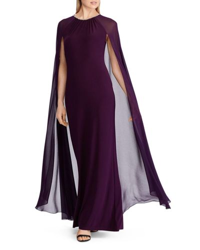 Ralph Lauren Synthetic Lauren Georgette - Cape Jersey Gown in Purple - Lyst