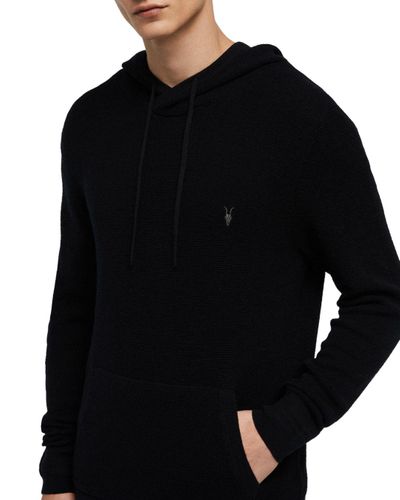 Black merino wool hoodie Clearance