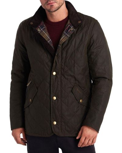 Barbour Fleece Chelsea Diamond Quilted Waxed Jacket in Olive (Green ...