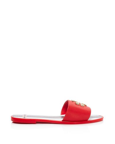 tory burch logo metallic jelly slide