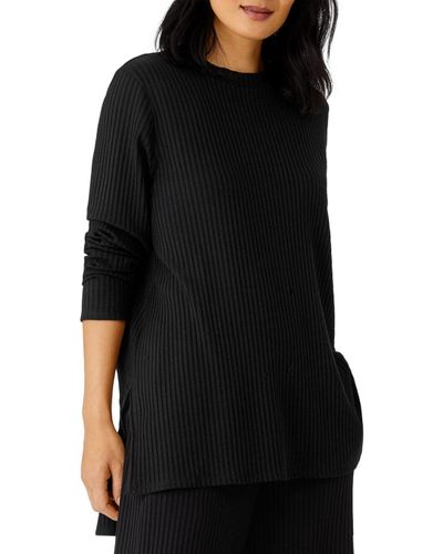 Eileen Fisher Synthetic Ribbed Tunic Top in Black - Lyst