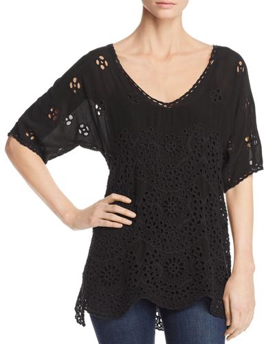 Johnny Was Eyelet Top in Black - Lyst
