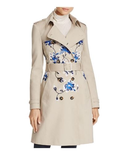 Karen Millen Fl Embroidered Trench Coat In Beige Navy Natural Lyst Karen Millen Fl Embroidered Trench, Karen Millen Lace Trench Coat Black And White